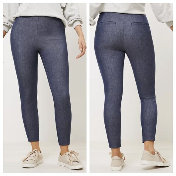 NWT LOFT Curvy Side Zip Skinny Pants Indigo Chambray Size 16P - Picture 1 of 9